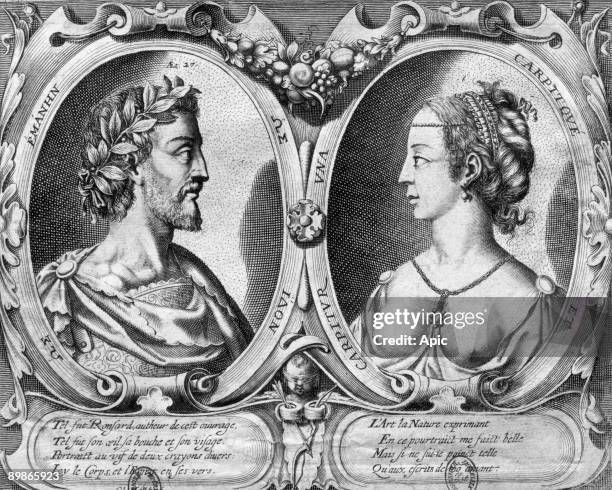 French poet Pierre de Ronsard and Cassandre Salviati, engraving for 1552 edition of "Amours"