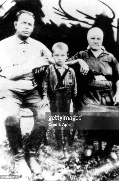 Future Soviet leader Mikhail Gorbachev with his Ukrainian maternal grandparents, Panteley and Vasilisa Gopkalo, Privolnoye, Stavropol Krai, Russian...