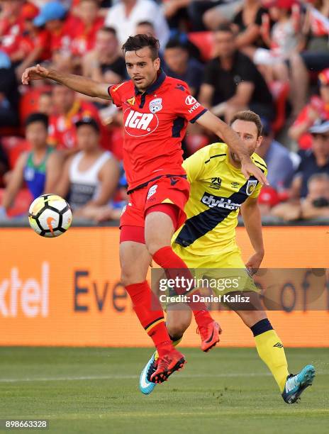 Nikola Mileusnic of United competes for the ball during the round 12 A-League match between Adelaide United and the Central Coast Mariners at Coopers...