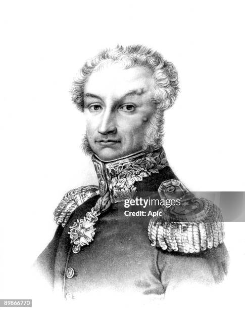 Pierre Jacques Etienne Baron de Cambronne french officer of the napoleonic army who led the troops during Waterloo battle , engraving