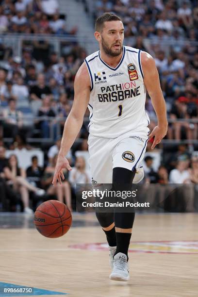 Adam Gibson of Brisbane Bullets runs with the ball during the round 12 NBL match between Melbourne United and the Brisbane Bullets at Hisense Arena...