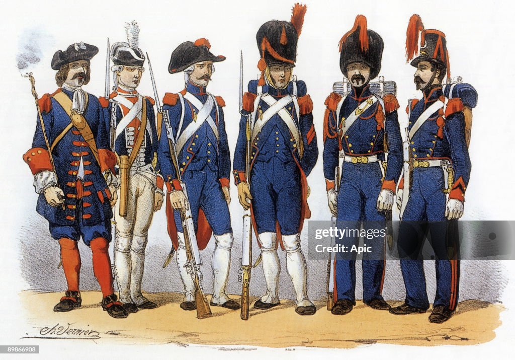 Uniforms of french army : Field Artillery, 17-18-19th century, engraving