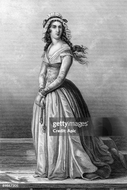 Charlotte Corday Girondist at time of French Revolution, she murdered Jean Paul Marat on july 13, 1793 and was guillotined 4 days after , engraving...