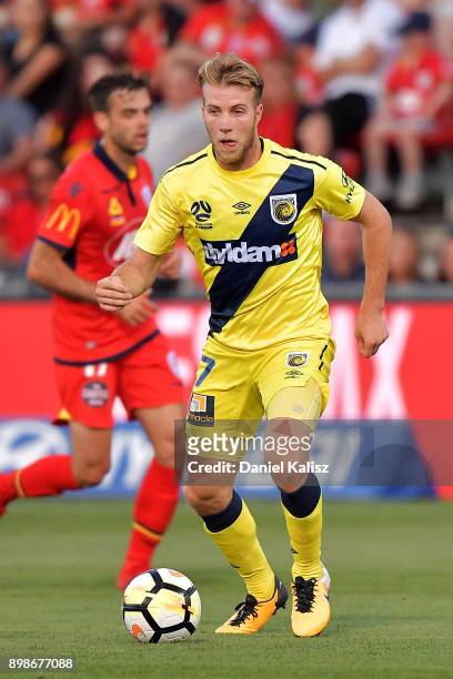Andrew Hoole of the Mariners controls the ball during the round 12 A-League match between Adelaide United and the Central Coast Mariners at Coopers...