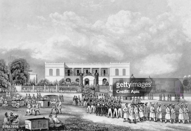 The governor's palace in Pondicherry, India, engraving by Edmond Paris c. 1830