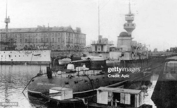 Cherbourg : the french battleship Amiral Trehouart c. 1909, postcard