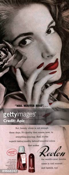 American Advertisement for Revlon nailpolish and lipstick, from american magazine McCall's february 1943
