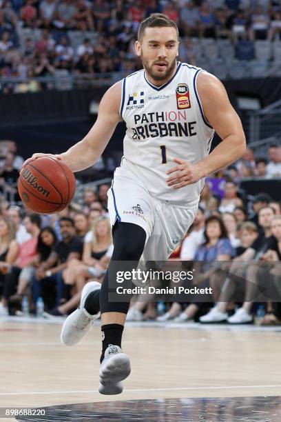 Adam Gibson of Brisbane Bullets runs with the ball during the round 12 NBL match between Melbourne United and the Brisbane Bullets at Hisense Arena...