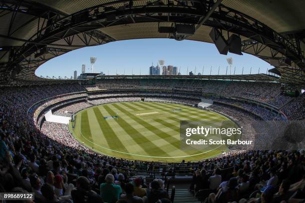 General view as cricket fans in the crowd of 88,172 enjoy the atmosphere on Boxing Day during day one of the Fourth Test Match in the 2017/18 Ashes...