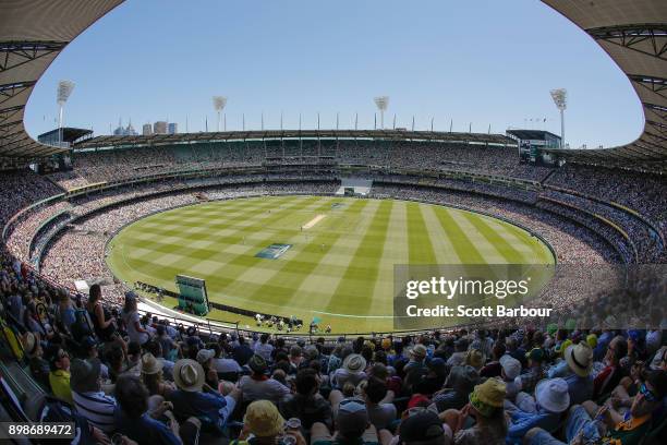 General view as cricket fans in the crowd of 88,172 enjoy the atmosphere on Boxing Day during day one of the Fourth Test Match in the 2017/18 Ashes...