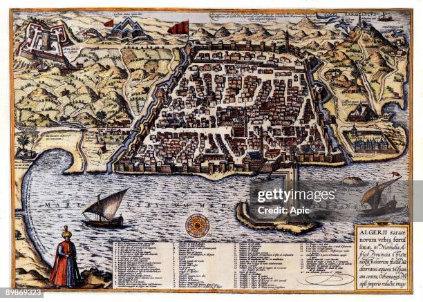 Map of Algiers, Algeria, late 16th century, engraving