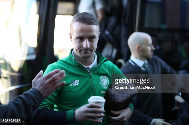 Leigh Griffiths of Celtic arrives prior to the Scottish Premier League match between Dundee and Celtic at Dens Park on December 26, 2017 in Dundee,...