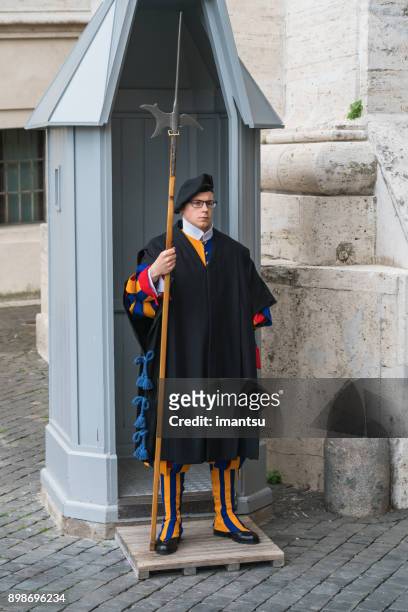 swiss  honorary guardsman with a halberd in his hand - halberd stock pictures, royalty-free photos & images