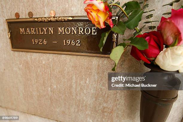 Famed actress Marilyn Monroe's crypt lies in the Corridor of Memories Mausoleum at Westwood Village Memorial Park cemetery just below the body of...