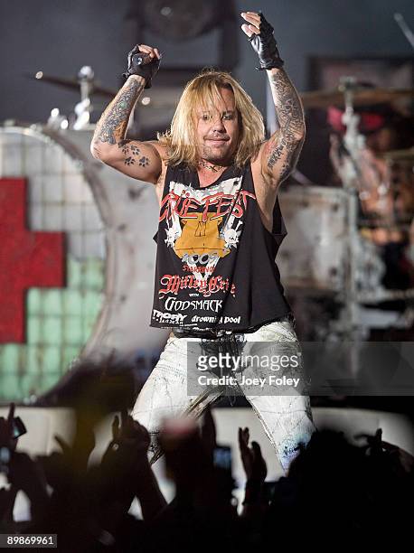 Vince Neil of Motley Crue performs in concert during Crue Fest 2 at the Verizon Wireless Music Center on August 12, 2009 in Noblesville, Indiana.