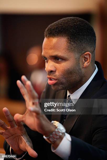 Rep. Jesse Jackson Jr. Speak at a town hall meeting on health care reform at the Sheldon Heights Church of Christ August 18, 2009 in Chicago,...