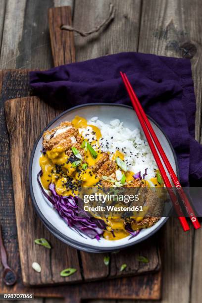 katsu curry with chicken escalope - japanese curry stock pictures, royalty-free photos & images