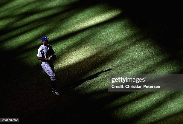 Outfielder Juan Pierre of the Los Angeles Dodgers in action during the major league baseball game against the Arizona Diamondbacks at Chase Field on...