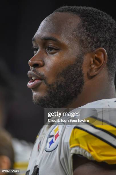 Pittsburgh Steelers linebacker Vince Williams watches from the sideline during the football game between the Pittsburgh Steelers and Houston Texans...