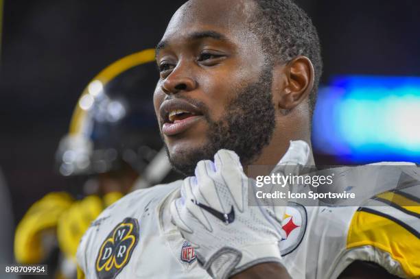 Pittsburgh Steelers linebacker Vince Williams watches from the sideline during the football game between the Pittsburgh Steelers and Houston Texans...