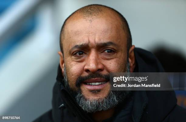 Nuno Espirito Santo, the Wolves manager looks on during the Sky Bet Championship match between Millwall and Wolverhampton at The Den on December 26,...