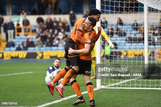 Diogo Jota of Wolverhampton Wanderers celebrates after scoring a goal to make it 1-1 with Helder Costa during the Sky Bet Championship match between...