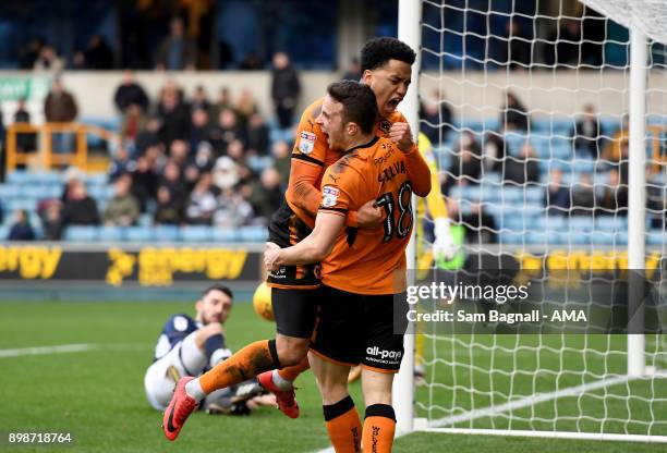 Diogo Jota of Wolverhampton Wanderers celebrates after scoring a goal to make it 1-1 with Helder Costa during the Sky Bet Championship match between...