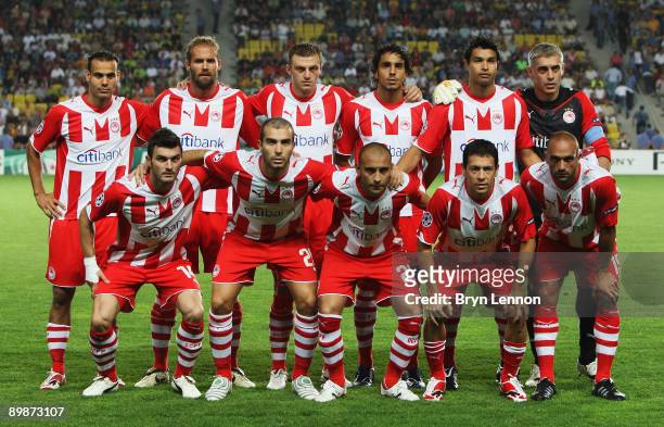 The Olympiacos FC team line up prior to the UEFA Champions League qualifying match between FC Sheriff and Olympiacos FC at the Sheriff Stadium on...