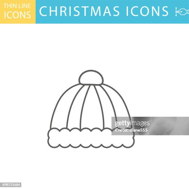set of thin line icon set - christmas - toque stock illustrations