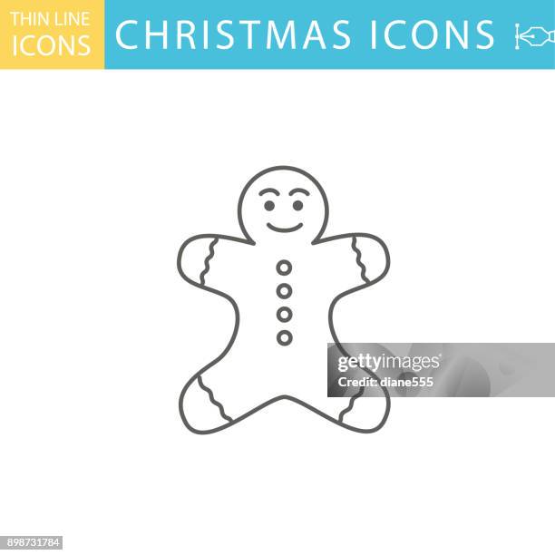set of thin line icon set - christmas - ginger bread man stock illustrations