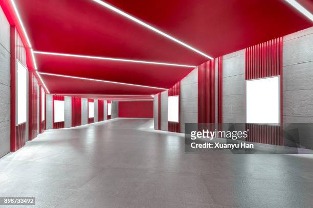 modern architecture, red corridor - poster casa foto e immagini stock