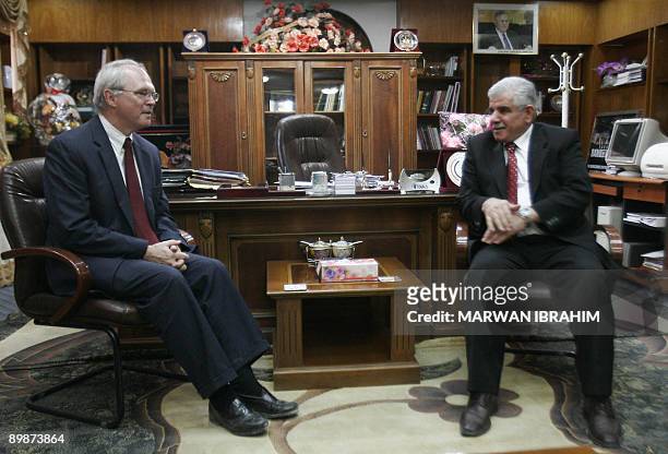 Ambassador to Iraq Christopher Hill meets with the governer of Kirkuk Abdel Rahman Mustafa on August 19, 2009 during a visit to the restive northern...