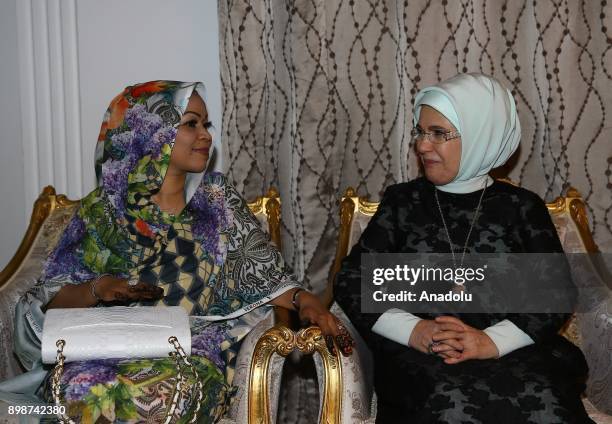 Turkish President Recep Tayyip Erdogan's wife Emine Erdogan meets with President of Chad Idriss Deby's wife Hinda Deby in N'Djamena, Chad on December...