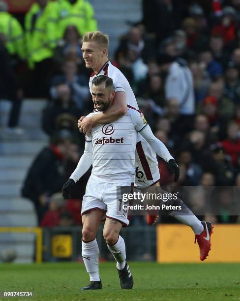 Steven Defour of Burnley celebrates scoring their second goal during the Premier League match between Manchester United and Burnley at Old Trafford...