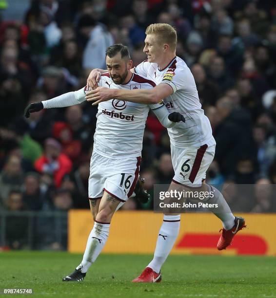 Steven Defour of Burnley celebrates scoring their second goal during the Premier League match between Manchester United and Burnley at Old Trafford...