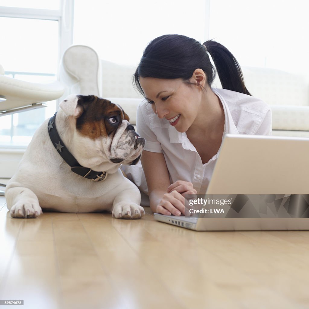 Bulldog And Woman Looking At Each Other
