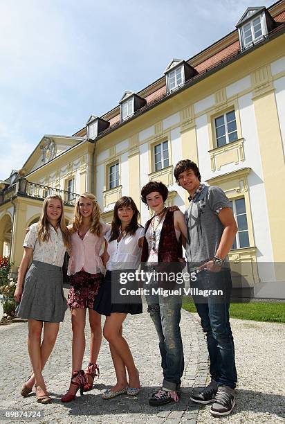 German actors Farina Flebbe, Vivien Wulf, Emilia Schuele, Maria Ehrich and Daniel Axt pose for the media during a photo call on August 19, 2009 in...