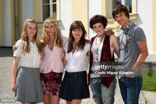 German actors Farina Flebbe, Vivien Wulf, Emilia Schuele, Maria Ehrich and Daniel Axt pose for the media during a photo call on August 19, 2009 in...