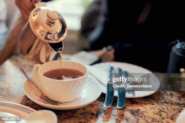 enjoying english breakfast in york - tea set stock pictures, royalty-free photos & images