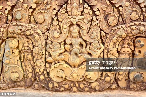 banteay srei temple, wall carving detail, cambodia - banteay srei bildbanksfoton och bilder