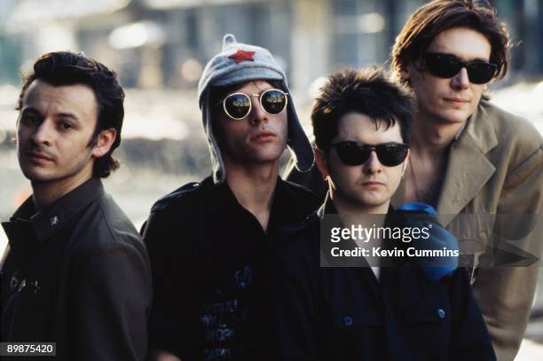 Welsh rock group Manic Street Preachers, Bangkok, 27th April 1994. Left to right: singer James Dean Bradfield, guitarist Richey James Edwards,...