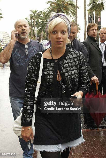 Lily Allen and her father Keith Allen leaving the Carlton Palace of Cannes on May 16, 2008 in Cannes, France.