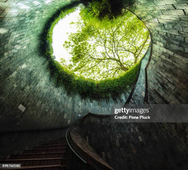 spiral staircase of underground crossing in tunnel - fort canning stock pictures, royalty-free photos & images