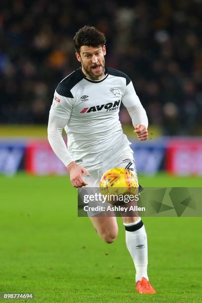 David Nugent of Derby County chases the ball down during the Sky Bet Championship match between Hull City and Derby County at KCOM Stadium on...