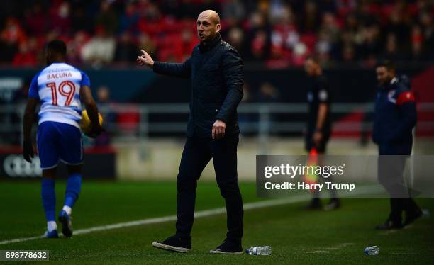 Jaap Stam, Manager of Reading reacts during the Sky Bet Championship match between Bristol City and Reading at Ashton Gate on December 26, 2017 in...