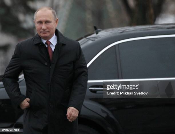 Russian President Vladimir Putin arrives to the meeting with kids at the Cathedral Square of Moscow's Kremlin, Russia, December 2017. Vladimir Putin...