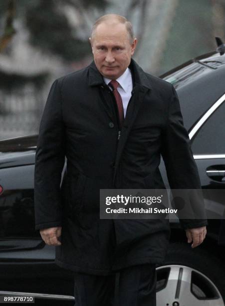 Russian President Vladimir Putin arrives to the meeting with kids at the Cathedral Square of Moscow's Kremlin, Russia, December 2017. Vladimir Putin...