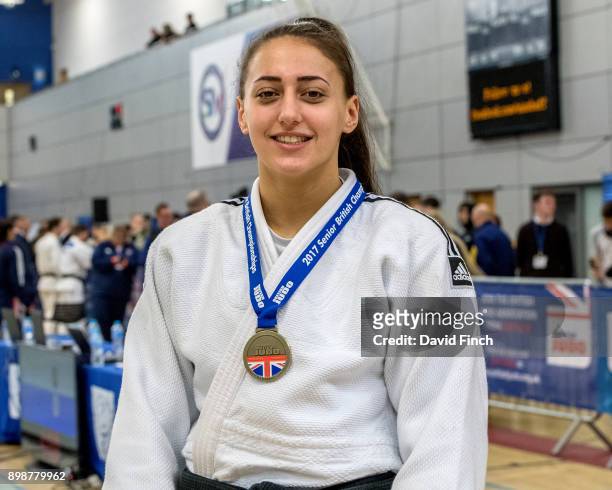 Under 78kg gold medallist, Shelley Ludford of Osaka JC, during the 2017 British Senior Judo Championships at the English Institute of Sport,...