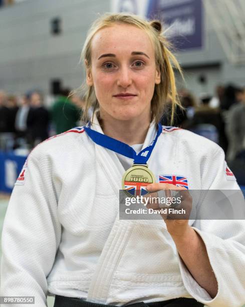 Under 63kg gold medallist, Lucy Renshall of SKK JC, during the 2017 British Senior Judo Championships at the English Institute of Sport, Sheffield,...