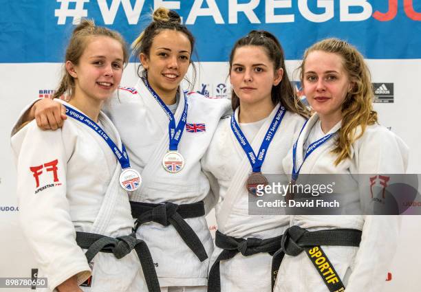 Under 52kg medallists L-R: Silver; Lanina Solley of Camberley JC, Gold; Chelsie Giles of Coventry JC, Bronzes; Molly Harvey of Tonbridge JC and Abbi...